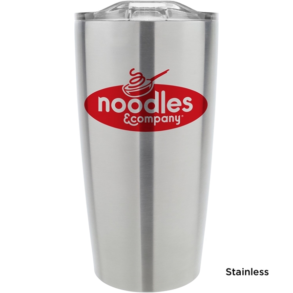 aerial view a stainless tumbler with clear lid 20 oz odin vacuum travel insulated stainless steel tumbler, image 2 of 2