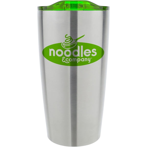 aerial view a stainless tumbler with lime lid 20 oz odin vacuum travel insulated stainless steel tumbler, image 2 of 2