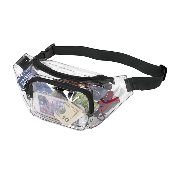 aerial view a clear/black pvc clear fanny pack, image 3 of 3