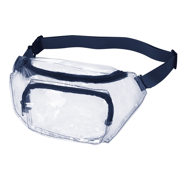 aerial view a clear/navy pvc clear fanny pack, image 2 of 2