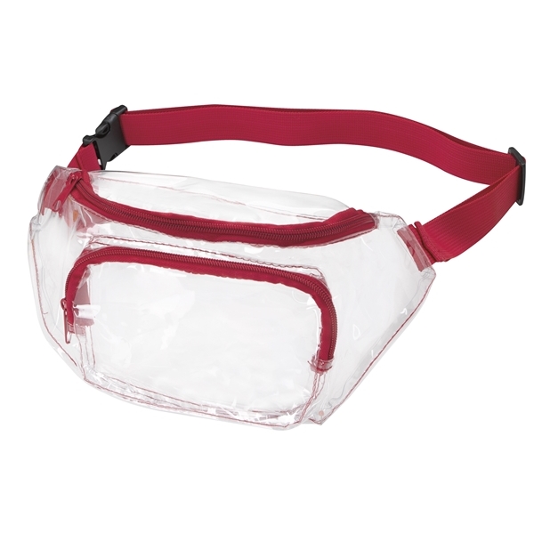aerial view a clear/red pvc clear fanny pack, image 2 of 4