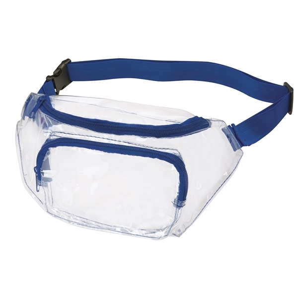 aerial view a clear/royal pvc clear fanny pack, image 2 of 3