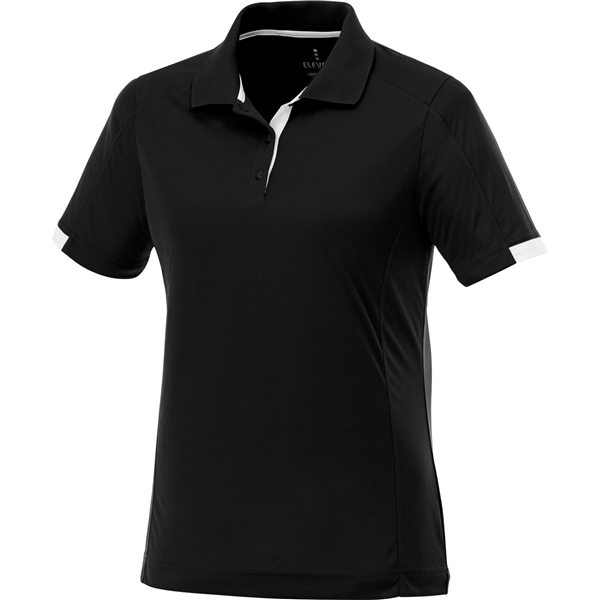 aerial view a black/white (995) womens kiso short sleeve performance polo, image 2 of 5