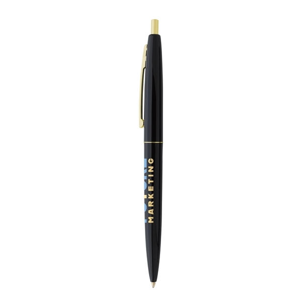 aerial view a black barrel & black cap gold trim pens, image 3 of 7