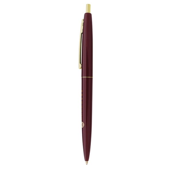 aerial view a burgundy barrel & burgundy cap gold trim pens, image 3 of 7