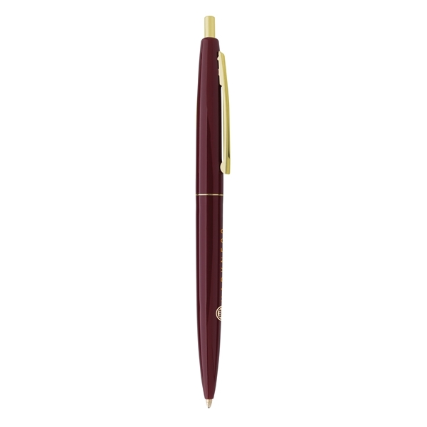 aerial view a burgundy barrel & burgundy cap gold trim pens, image 4 of 7