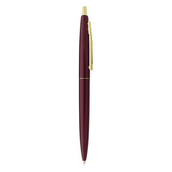 aerial view a burgundy barrel & burgundy cap gold trim pens, image 5 of 7