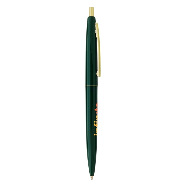 aerial view a forest green barrel & forest green cap gold trim pens, image 3 of 7