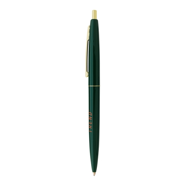 aerial view a forest green barrel & forest green cap gold trim pens, image 5 of 7
