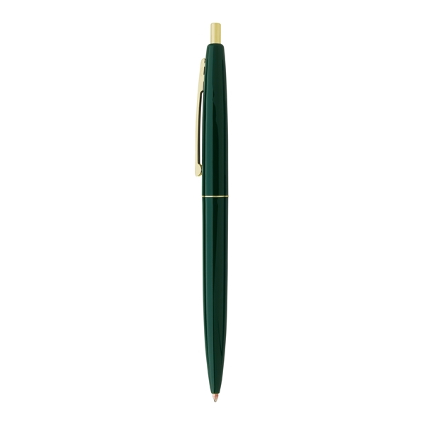 aerial view a forest green barrel & forest green cap gold trim pens, image 6 of 7