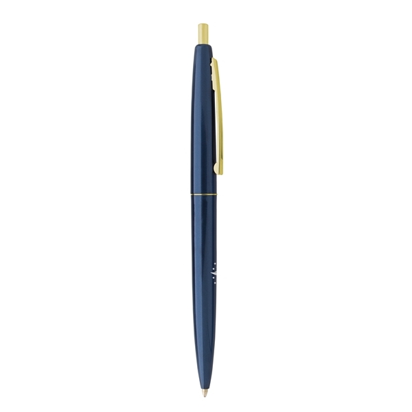 aerial view a metallic dark blue barrel & metallic dark blue cap gold trim pens, image 3 of 7