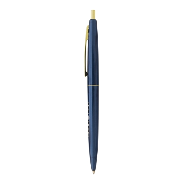 aerial view a metallic dark blue barrel & metallic dark blue cap gold trim pens, image 4 of 7