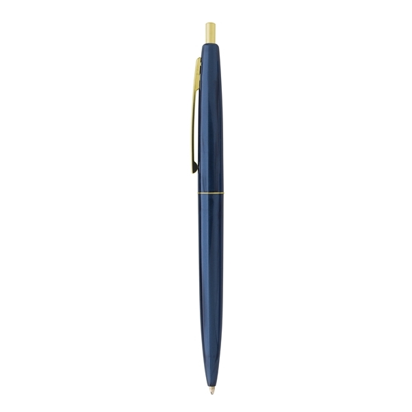 aerial view a metallic dark blue barrel & metallic dark blue cap gold trim pens, image 5 of 7