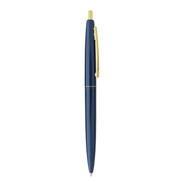 aerial view a metallic dark blue barrel & metallic dark blue cap gold trim pens, image 6 of 7