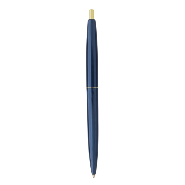 aerial view a metallic dark blue barrel & metallic dark blue cap gold trim pens, image 7 of 7