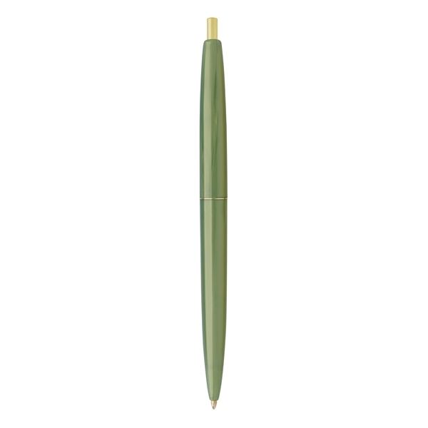 aerial view a metallic green barrel & metallic green cap gold trim pens, image 7 of 7