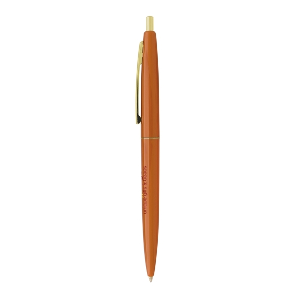 aerial view a metallic orange barrel & metallic orange cap gold trim pens, image 4 of 7