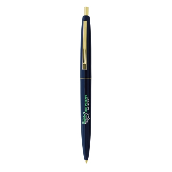 aerial view a navy blue barrel & navy blue cap gold trim pens, image 2 of 7