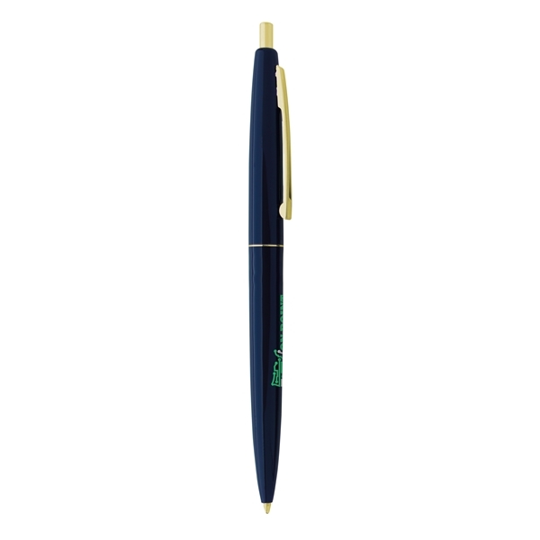 aerial view a navy blue barrel & navy blue cap gold trim pens, image 3 of 7