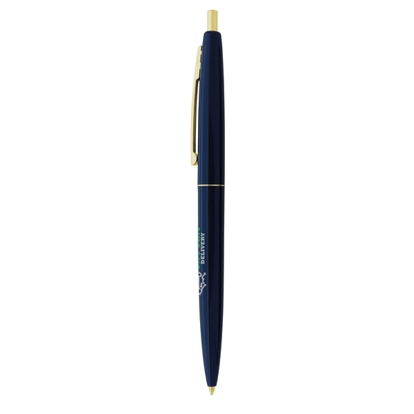 aerial view a navy blue barrel & navy blue cap gold trim pens, image 4 of 7