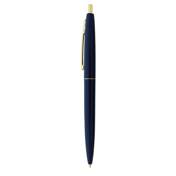 aerial view a navy blue barrel & navy blue cap gold trim pens, image 5 of 7