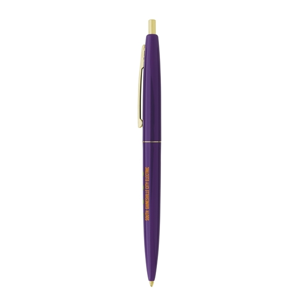 aerial view a purple barrel & purple cap gold trim pens, image 4 of 7