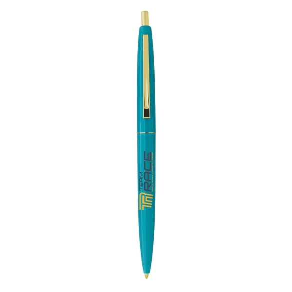 aerial view a teal barrel & teal cap gold trim pens, image 2 of 7