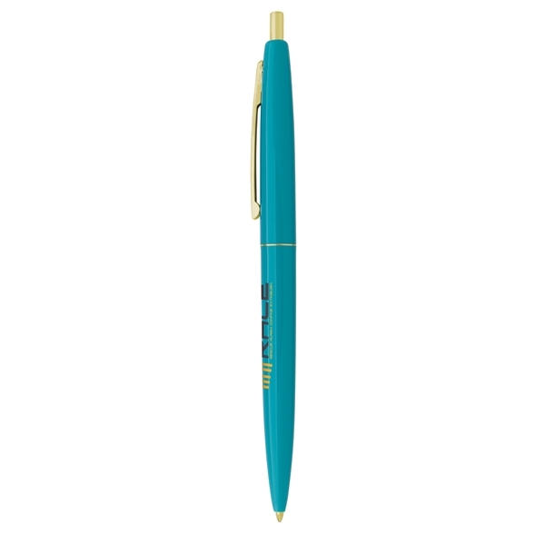 aerial view a teal barrel & teal cap gold trim pens, image 3 of 7