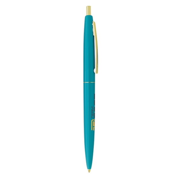 aerial view a teal barrel & teal cap gold trim pens, image 4 of 7