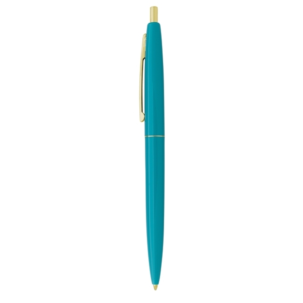 aerial view a teal barrel & teal cap gold trim pens, image 5 of 7