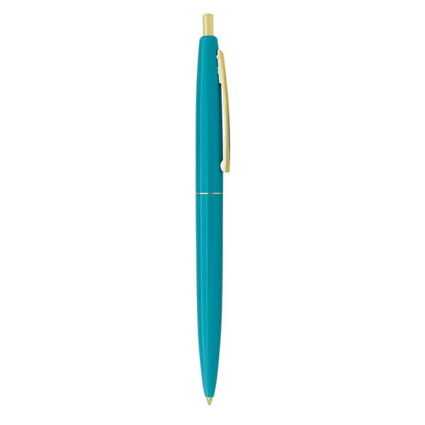aerial view a teal barrel & teal cap gold trim pens, image 6 of 7