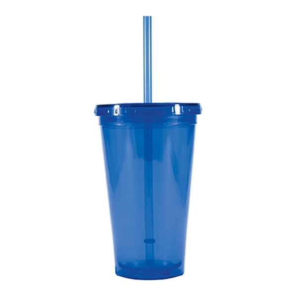 aerial view a blue 16 oz bpa free freedom tumbler, image 2 of 4