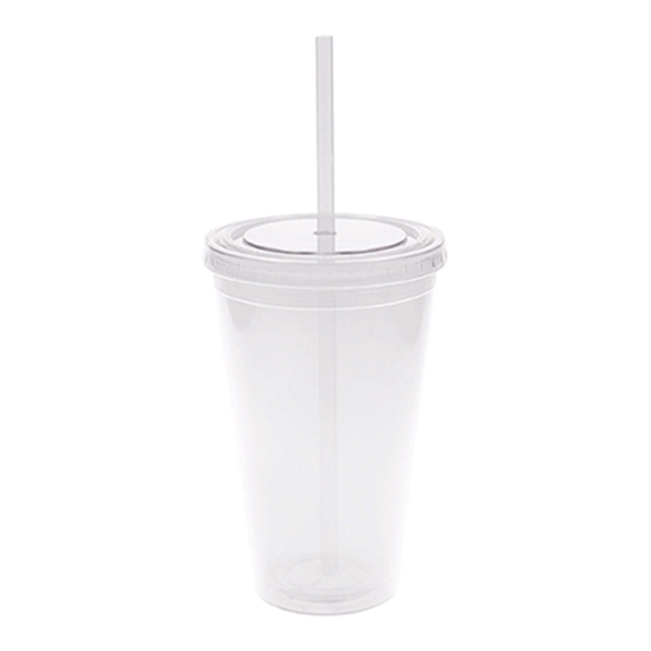 aerial view a clear 16 oz bpa free freedom tumbler, image 2 of 3