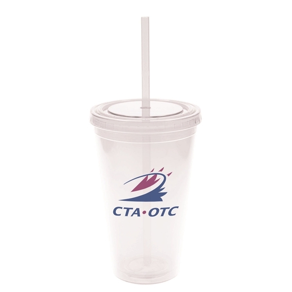 aerial view a clear 16 oz bpa free freedom tumbler, image 3 of 3