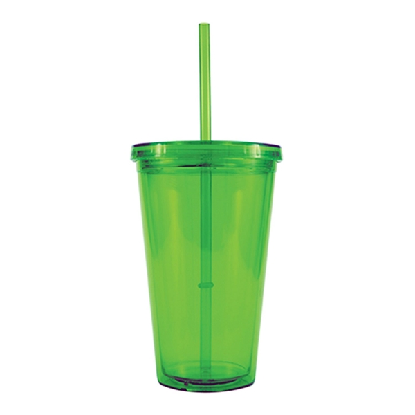 aerial view a grass green 16 oz bpa free freedom tumbler, image 2 of 2