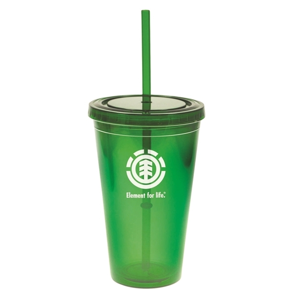 aerial view a green 16 oz bpa free freedom tumbler, image 3 of 5