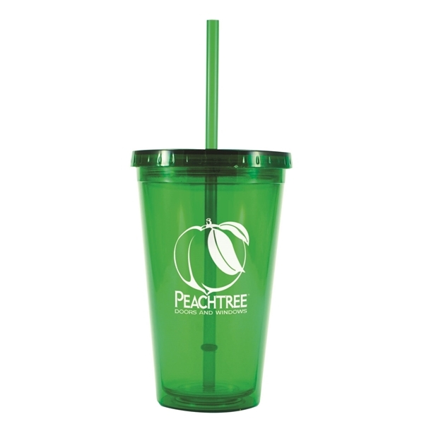 aerial view a green 16 oz bpa free freedom tumbler, image 4 of 5