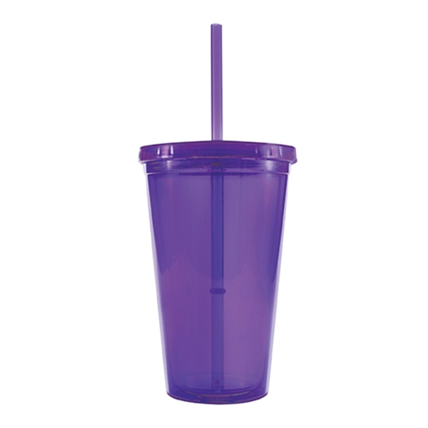 aerial view a purple 16 oz bpa free freedom tumbler, image 2 of 4