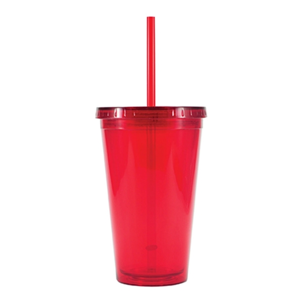 aerial view a red 16 oz bpa free freedom tumbler, image 2 of 3