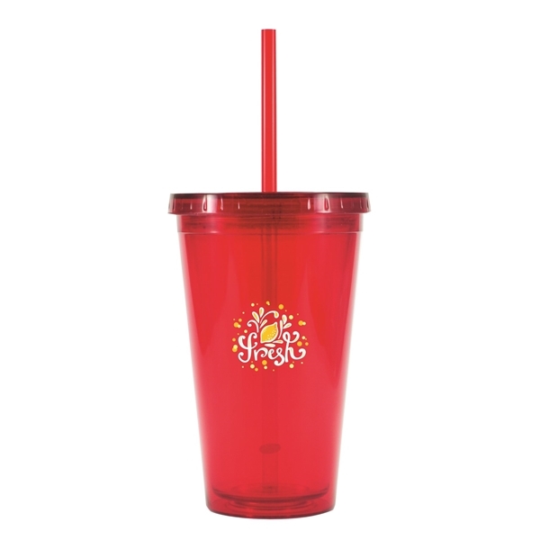 aerial view a red 16 oz bpa free freedom tumbler, image 3 of 3
