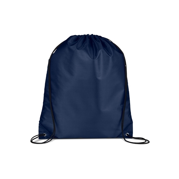 aerial view a navy blue versatile polyester drawstring backpack, image 2 of 3