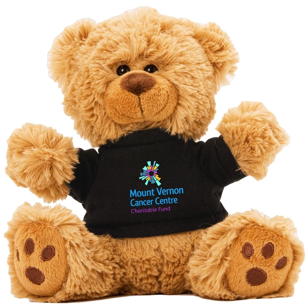aerial view a black 6 plush teddy bear with t - shirt, image 3 of 4