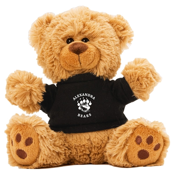 aerial view a black 6 plush teddy bear with t - shirt, image 4 of 4