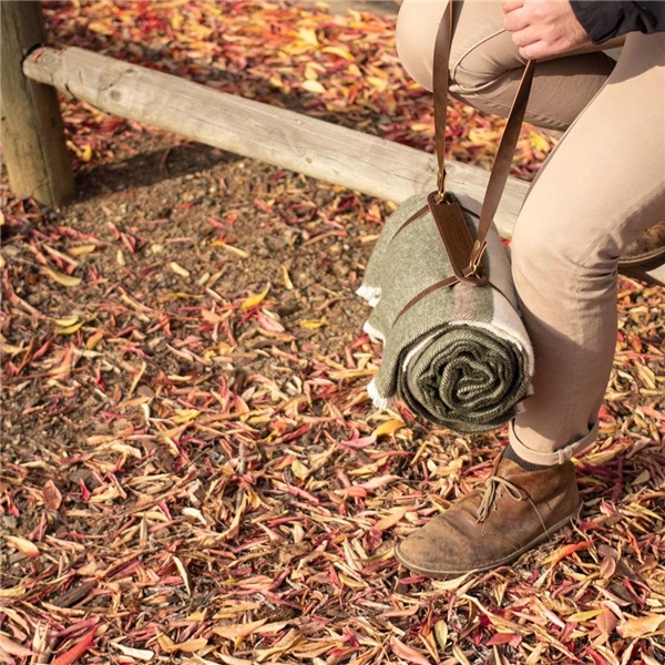 aerial view a green/brown origaudio wool / acrylic elliston blanket(tm), image 12 of 12