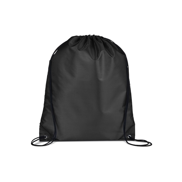 aerial view a black versatile polyester drawstring backpack, image 2 of 3