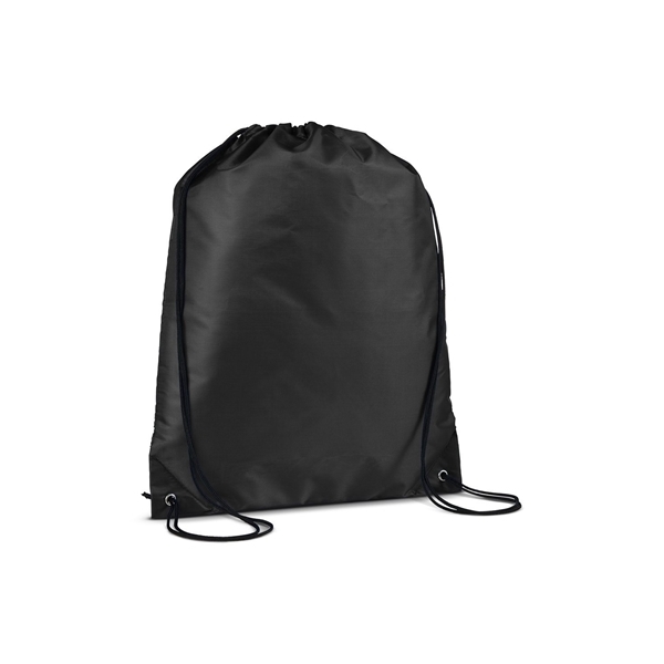 aerial view a black versatile polyester drawstring backpack, image 3 of 3