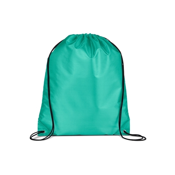 aerial view a teal versatile polyester drawstring backpack, image 2 of 3