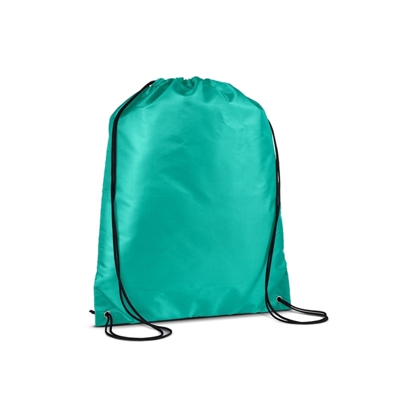 aerial view a teal versatile polyester drawstring backpack, image 3 of 3
