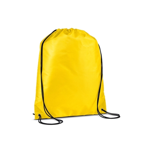 aerial view a yellow versatile polyester drawstring backpack, image 3 of 3
