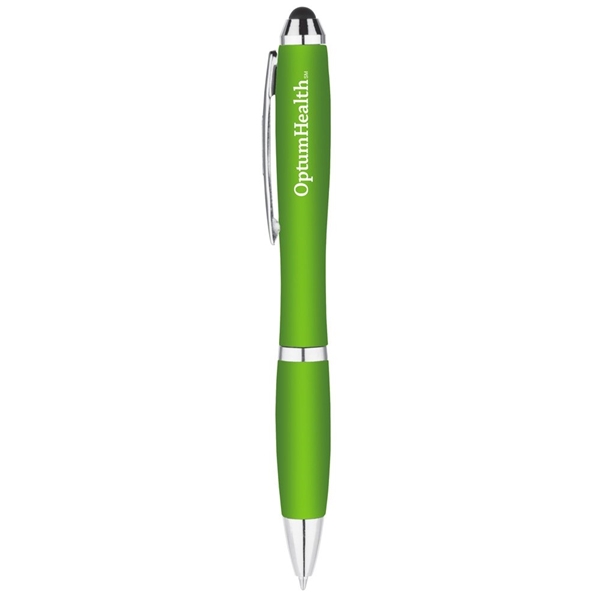 aerial view a lime green curvy stylus twist pen - metallic, image 2 of 2